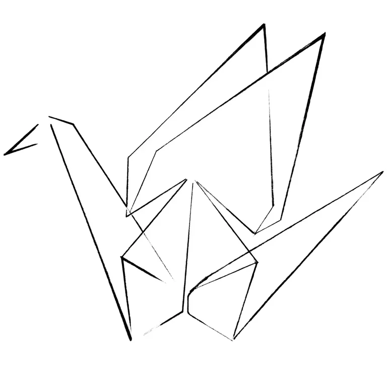 Ein offenbar handgezeichneter Origamikranich bildet das Logo der Werkstatt für Konzentration und Gestaltung von Inga Wiessalla in Düsseldorf. Die Künstlerin arbeitet gerne mit Origami, wenn Sie Menschen Wege zu mehr Präsenz im Augenblick vermittelt.
